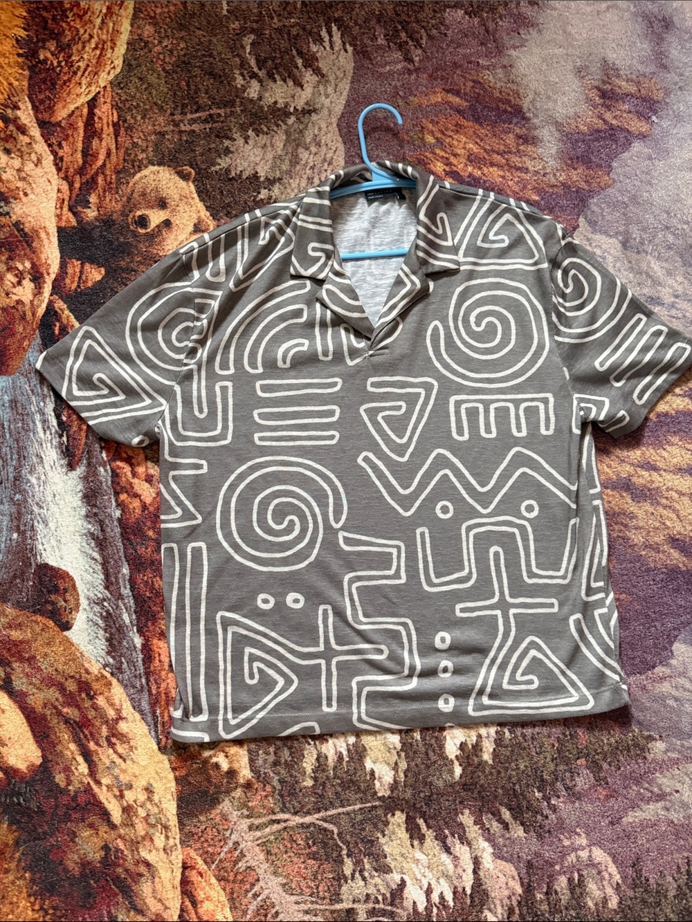ASOS Design Gray Short-Sleeve Polo with White Abstract Pattern